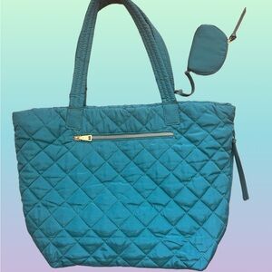 INC International Concepts Blue Quilted Tote Bag with Diamond Pattern